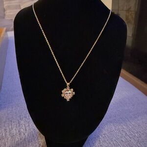 Gold-Tone Heart Halo Necklace (Clear Stone)